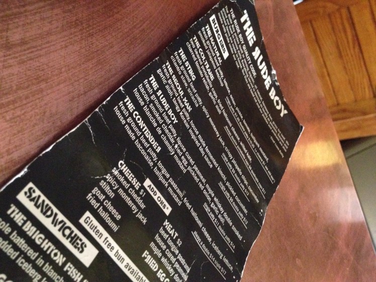 The Rude Boy Toronto menu