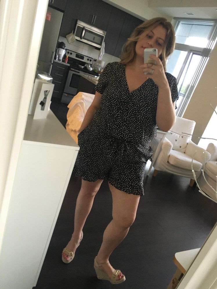 Loft dotted tie waste wrap romper