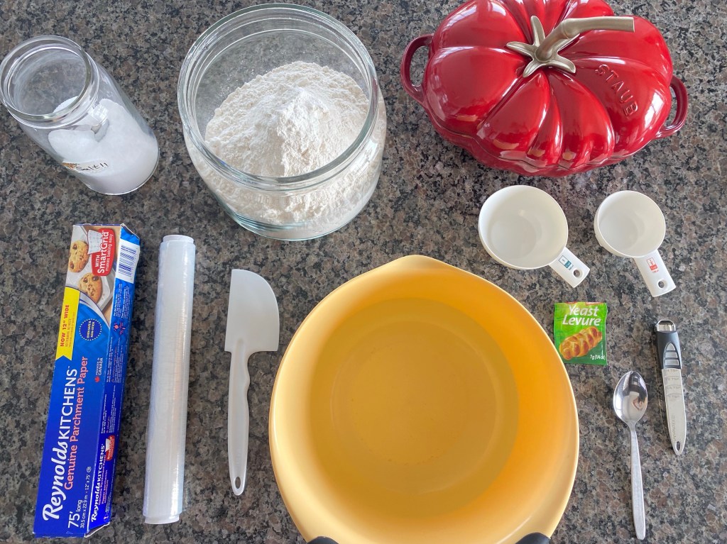 Tools and ingredients  for baking bread